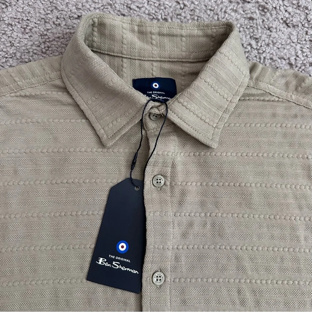 Ben Sherman Textured Long Sleeve Button Up Shirt Men S Timberwolf - Picture 12 of 14